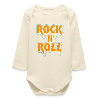 Rock 'N' Roll Typographic 3D Logo - Baby Organic Long-Sleeved Bodysuit - soft Ecru - Front