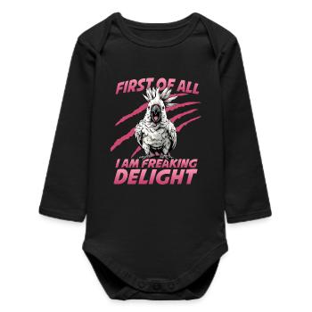 Cockatoo Bird Humor Cockatoo Parrot Pet Bird Hood - Baby Organic Long-Sleeved Bodysuit - black - Front