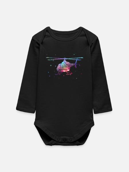 Helicopter Pilot Space Kids Helicopter - Baby Organic Long-Sleeved Bodysuit - black