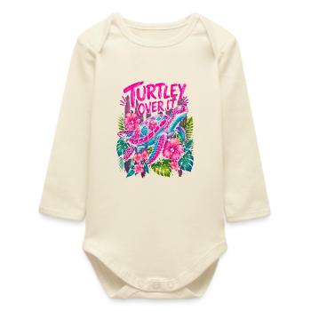 Tortue Sur Ça Mignonne Fleur de Tortue - Body bébé manches longues biologique - écru doux - Devant