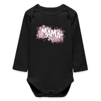 MAMA Fleurs Pastels et Nœuds Roses | Style Chic - Body bébé manches longues biologique - noir - Devant