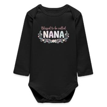 Nana Granny Flowers Gift Grandma Cute - Baby Organic Long-Sleeved Bodysuit - black - Front