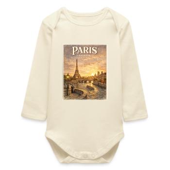 Paris Seine Vintage Travel Poster - Baby Organic Long-Sleeved Bodysuit - soft Ecru - Front