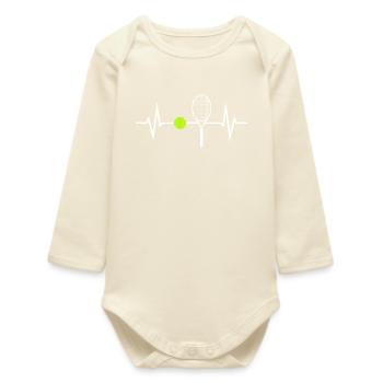 Tennis Love ECG Heartbeat Heart Rate Pulse - Baby Organic Long-Sleeved Bodysuit - soft Ecru - Front
