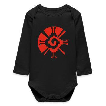 Solar Geometric Pattern (Red) - Baby Organic Long-Sleeved Bodysuit - black - Front