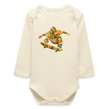 Retro Waves Skateboarder | Vintage Psychedelic Skate Design - Baby Organic Long-Sleeved Bodysuit - soft Ecru - Front