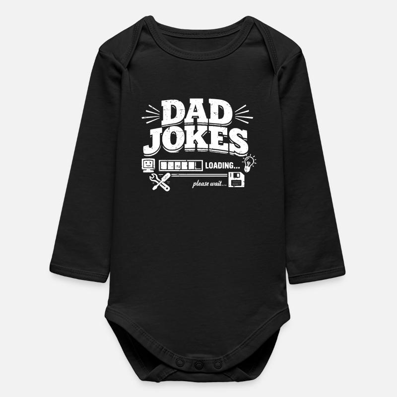 Dad Jokes Loading Please Wait - Baby Organic Long-Sleeved Bodysuit - black