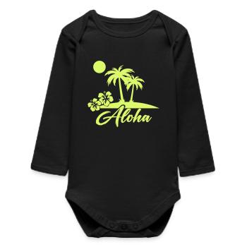 Aloha Palm Trees Island Silhouette - Baby Organic Long-Sleeved Bodysuit - black - Front
