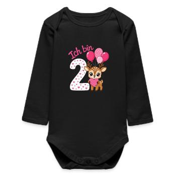  Geburtstag Mädchen Rehkitz 2 Jahre - Baby Organic Langarmbody - Schwarz - Vorne