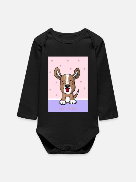 Kawaii Dog Best Friend - Baby Organic Long-Sleeved Bodysuit - black