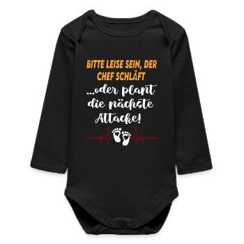 Bitte leise sein, der Chef schläft Babysprüche  - Baby Organic Langarmbody - Schwarz - Vorne