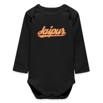 Jaipur Retro Lettering India Graphic Description - Baby Organic Long-Sleeved Bodysuit - black - Front