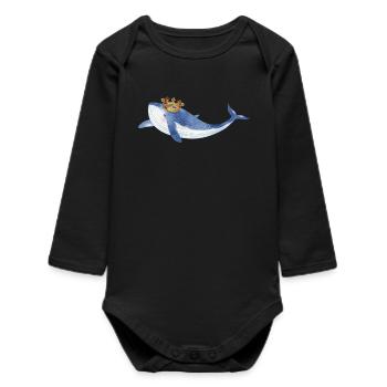 poisson baleine bleu vif avec couronne dorée - Body bébé manches longues biologique - noir - Devant