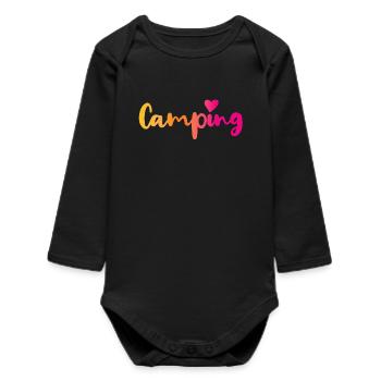 Camping Verlauf Herz pink Quote Fan Camper Outdoor - Baby Organic Langarmbody - Schwarz - Vorne