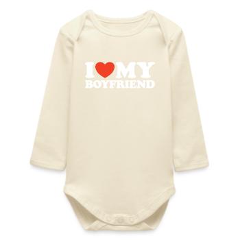 I love my boyfriend heart shirt - Baby Organic Long-Sleeved Bodysuit - soft Ecru - Front