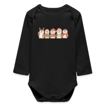 Penguins for children, boys and girls, Christmas - Baby Organic Long-Sleeved Bodysuit - black - Front