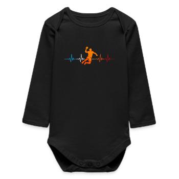 Handball Coach Heartbeat – Gift Idea - Baby Organic Long-Sleeved Bodysuit - black - Front