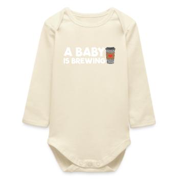 An expectant mother whose baby is brewing coffee - Baby Organic Long-Sleeved Bodysuit - soft Ecru - Front