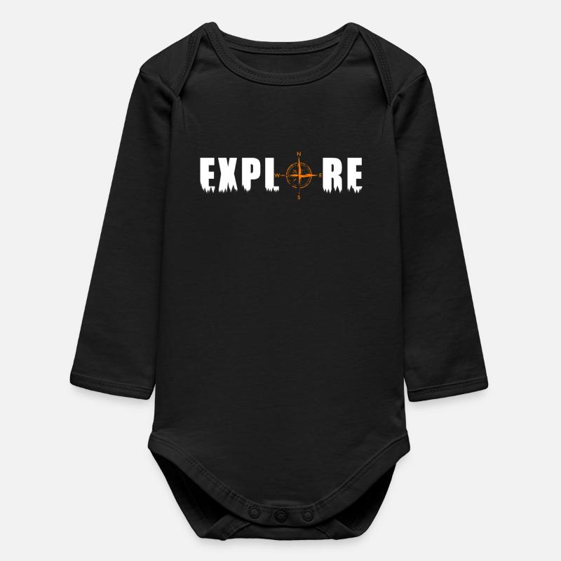 Explore motif with a compass - Baby Organic Long-Sleeved Bodysuit - black