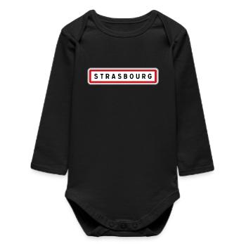 Panneau de Strasbourg, Bas-Rhin - Body bébé manches longues biologique - noir - Devant
