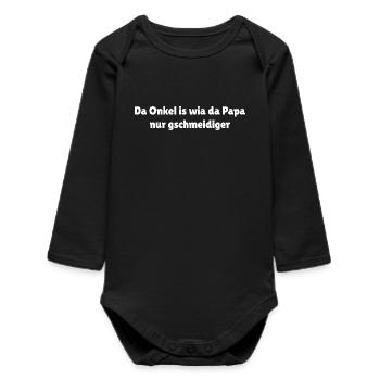 Bavarian Uncle Saying gschmeidig - Baby Organic Long-Sleeved Bodysuit - black - Front