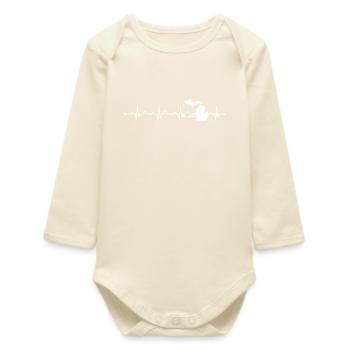 Michigan State Heartbeat EKG USA Pride Mitten Art - Baby Organic Long-Sleeved Bodysuit - soft Ecru - Front