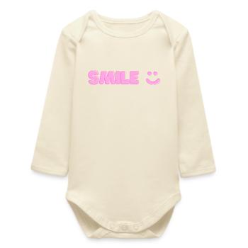 Smile print - Baby Organic Long-Sleeved Bodysuit - soft Ecru - Front