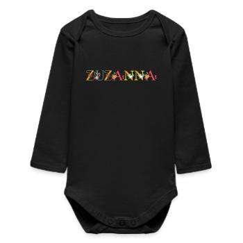 ZUZANNA name decorated with flowers - Baby Organic Long-Sleeved Bodysuit - black - Front