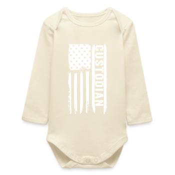 Janitor, American Flag, Patriotic S - Baby Organic Long-Sleeved Bodysuit - soft Ecru - Front