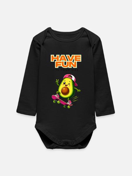 Avocado Skate Fun - Baby Organic Long-Sleeved Bodysuit - black