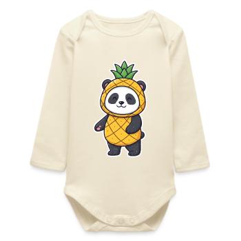 Panda Ananas T-Shirt Lustig Comic Geschenk Tier - Baby Organic Langarmbody - Natur - Vorne