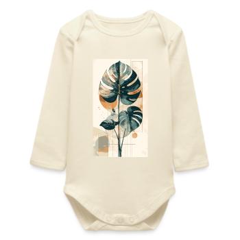 Monstera geometry in earth tones - Baby Organic Long-Sleeved Bodysuit - soft Ecru - Front