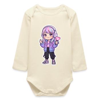 K-Pop Anime - Baby Organic Long-Sleeved Bodysuit - soft Ecru - Front