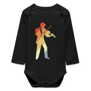 Retro Violin Player Graphic - Baby Organic Long-Sleeved Bodysuit - black - Front