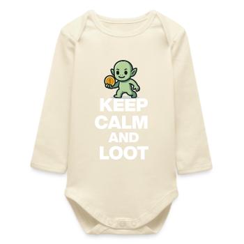 KEEP CALM AND LOOT, GOBLIN GOLD! GAMER NERD PARTY - Baby Organic Long-Sleeved Bodysuit - soft Ecru - Front