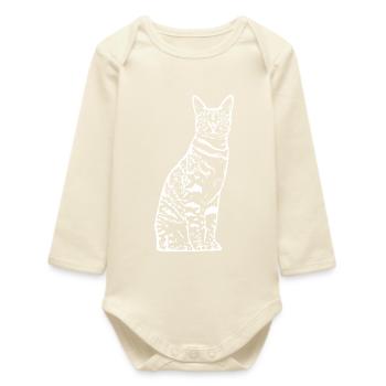 Katze weiß Silhouette Geschenk Katzenliebhaber - Baby Organic Langarmbody - Natur - Vorne