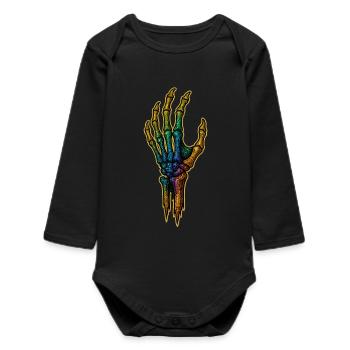 Rainbow Bone Hand HALLOWEEN 🎃 - Baby Organic Long-Sleeved Bodysuit - black - Front