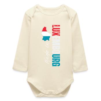Made in Luxembourg, vertical design - Baby Organic Long-Sleeved Bodysuit - soft Ecru - Front