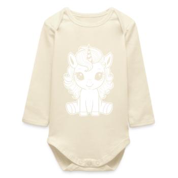 Licorne assise Créature mythique Fille Enfant Bébé - Body bébé manches longues biologique - écru doux - Devant