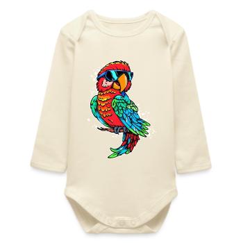 Bird Lover, Parrot, Animal, Bird, Pet, Jungle - Baby Organic Long-Sleeved Bodysuit - soft Ecru - Front