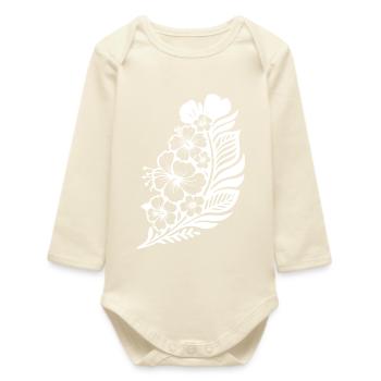 Tropical Hibiscus & Palm - Baby Organic Long-Sleeved Bodysuit - soft Ecru - Front