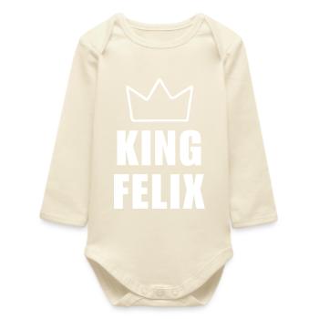 Felix Name with Letter F - King Crown Shirt - Baby Organic Long-Sleeved Bodysuit - soft Ecru - Front