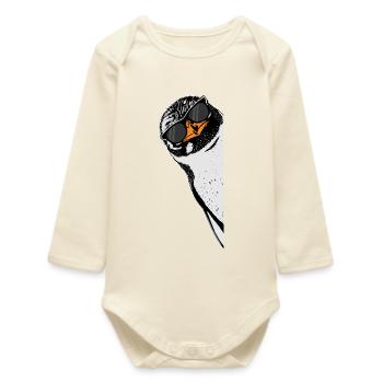 Penguin with sunglasses - Baby Organic Long-Sleeved Bodysuit - soft Ecru - Front