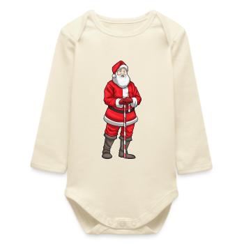 Père Noël bâton de marche - Body bébé manches longues biologique - écru doux - Devant