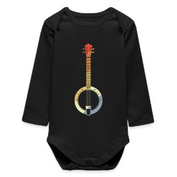 Retro Banjo Drawing - Baby Organic Long-Sleeved Bodysuit - black - Front