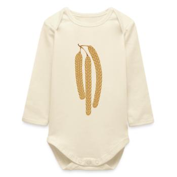 Three golden hazel kittens in fine natural style - Baby Organic Long-Sleeved Bodysuit - soft Ecru - Front