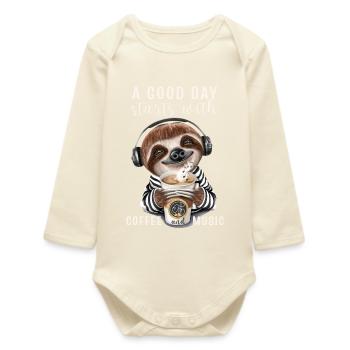 A good day starts with coffee first funny sloth - Baby Organic Long-Sleeved Bodysuit - soft Ecru - Front