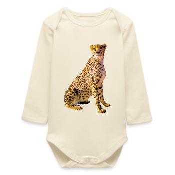 Cheetah Portrait Golden Spots - Baby Organic Long-Sleeved Bodysuit - soft Ecru - Front
