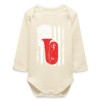 4th of July USA Tuba - Baby Organic Long-Sleeved Bodysuit - soft Ecru - Front