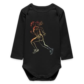Läuferin Zeichnung Retro-Stil - Baby Organic Langarmbody - Schwarz - Vorne